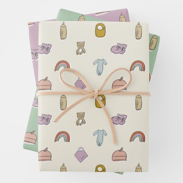 Aquarellbilder für Neugeborene Kinderdusche Geschenkpapier Set (Beispiel)