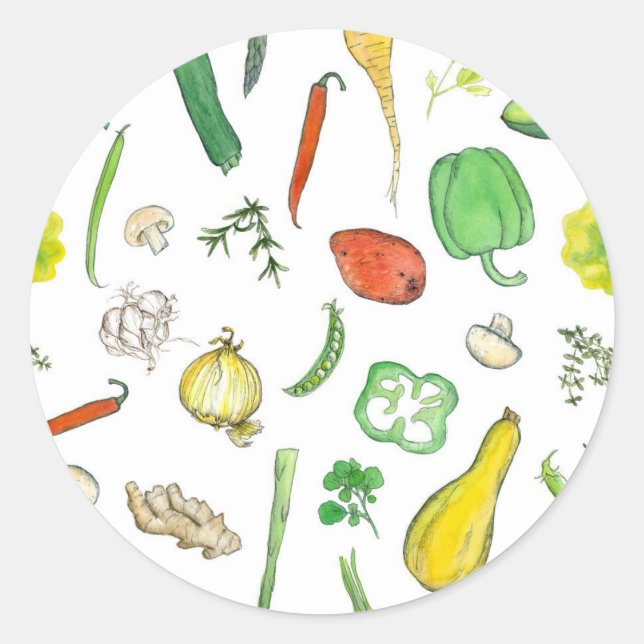 Aquarellbilder für pflanzliche Wasserfarben Squash Runder Aufkleber (Vorderseite)