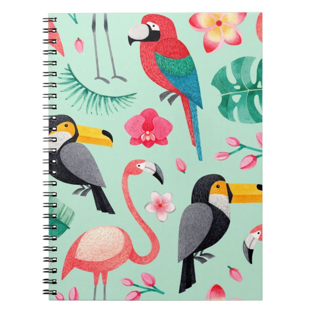 Aquarellbilder für Vögel, tropische Blume Notizblock (Vorderseite)