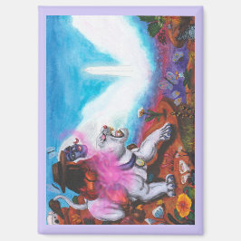 Aquarellbilder Junge reitet weiße Lioness Magnet