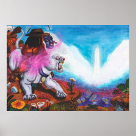 Aquarellbilder Junge reitet weiße Lioness Poster