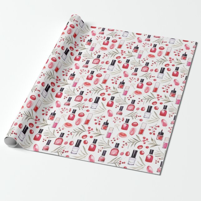 Aquarellbilder Lippenstift Weihnachtsfloralen Geschenkpapier (Ungerollt)
