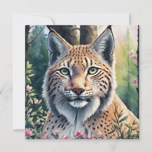 Aquarellbilder Luchs Kunstwerk Einladung (Vorderseite)