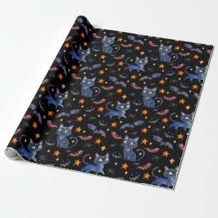 Aquarellbilder mit schwarzen Katzen Geschenkpapier
