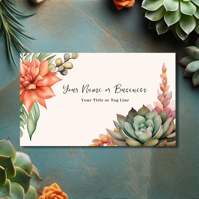 Aquarellbilder Südwestwüste Visitenkarte (Front - Watercolor Succulents Southwest Business Card)