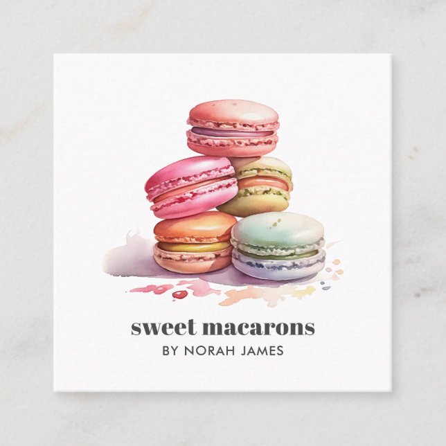 Aquarellbilder Süße Kuchen Soziales Symbol QR CODE Quadratische Visitenkarte (Vorderseite)