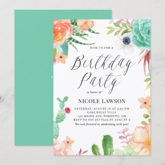 Aquarellbilder und Blume Fiesta Geburtstag Einladung