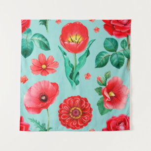 Aquarellbilder von roten Blume. nahtlos  Wandteppich