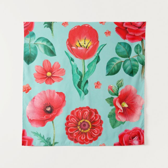 Aquarellbilder von roten Blume. nahtlos  Wandteppich (Vorderseite)