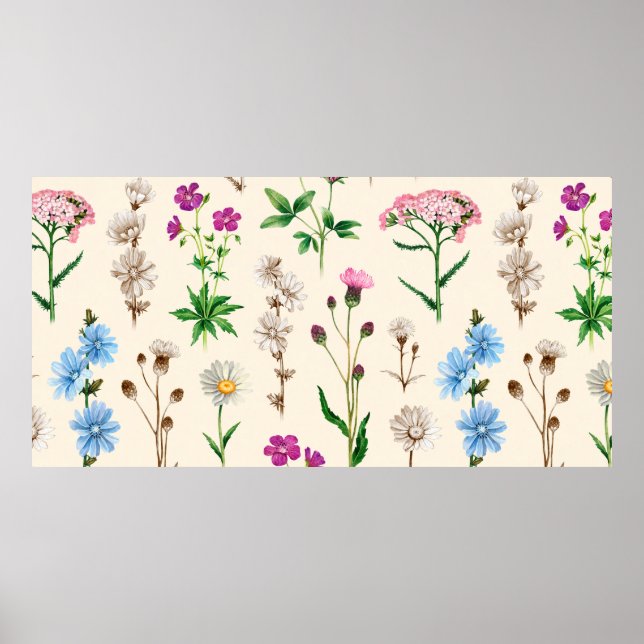 Aquarellbilder von wilden Blume. nahtlos Poster (Vorne)