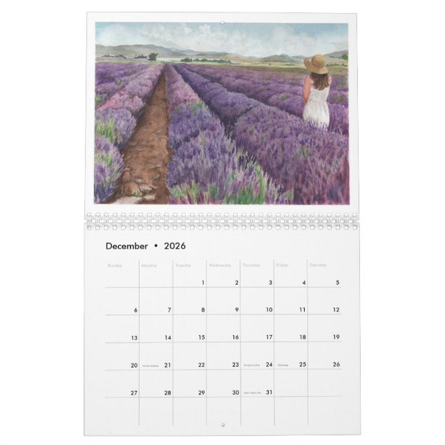 Aquarellbilder von YL Lavender & More Calendar Kalender (Dez 2026)