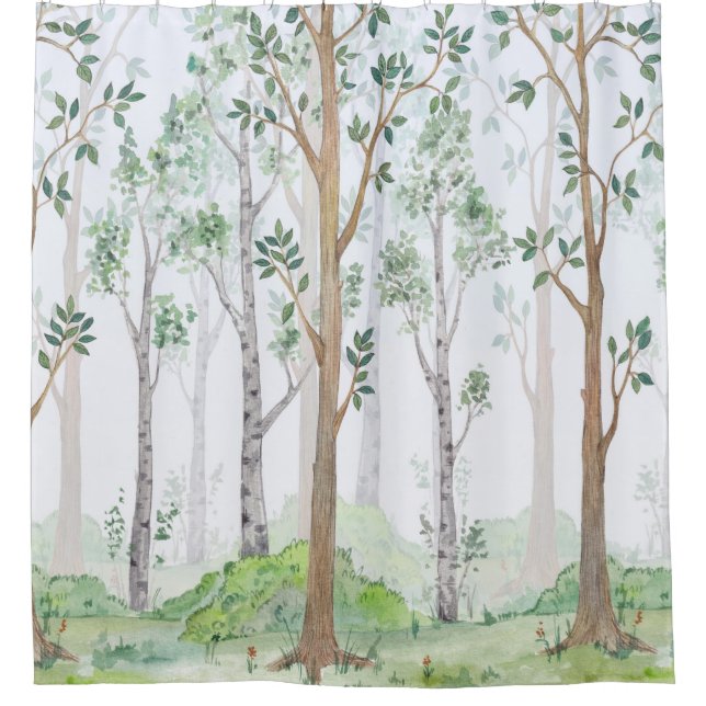 Aquarellbilderwald. Kinder Duschvorhang (Vorderseite)