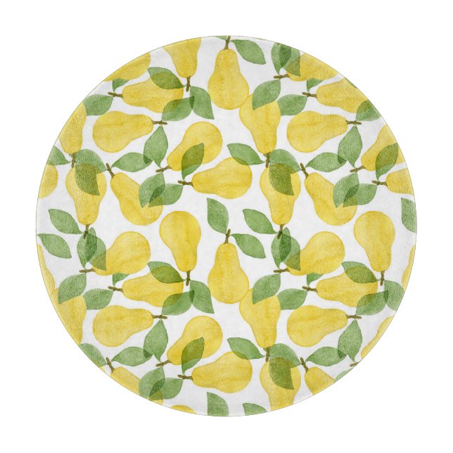 Aquarellbirnen: Handgemalt Schneidebrett (Vorderseite)