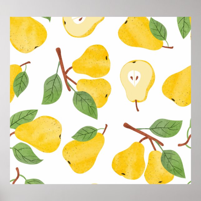 Aquarellbirnen Vintages Fruchtmuster Poster (Vorne)