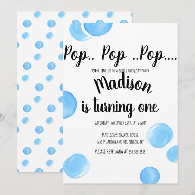Aquarellbläschen Pop Pop Pop Geburtstag Einladung (Vorne/Hinten)