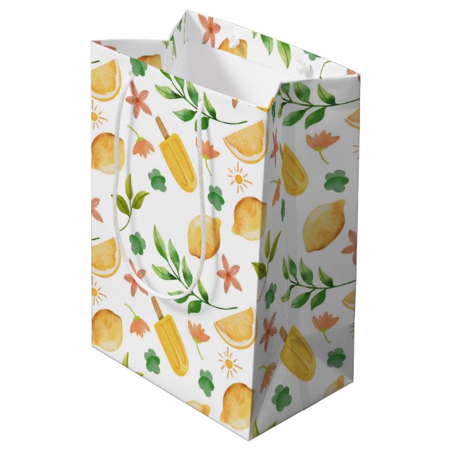 Aquarellbläschen & Popsicles - mittelgroße Geschen Mittlere Geschenktüte (Rückseite Schrägansicht)
