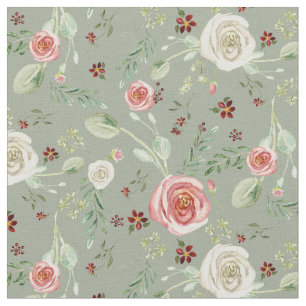 Aquarellbläschen Rose mit Eukalyptus Foliage Stoff