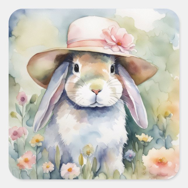 Aquarellblase mit einem neuen Hut Quadratischer Aufkleber (Vorderseite)