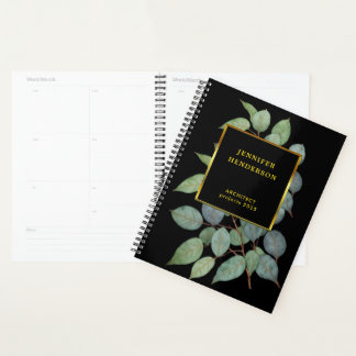 Aquarellblätter elegante schwarze goldene professi planer