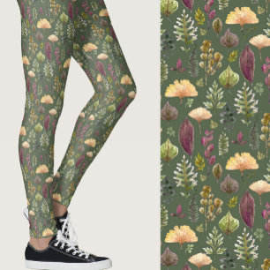 Aquarellblätter und Farne Herbst Salbei grün Leggings
