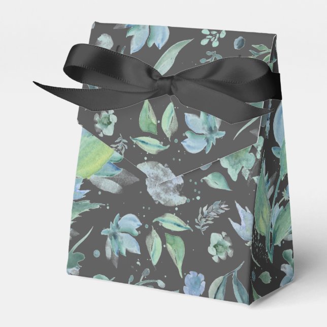 Aquarellblau auf dunkelgraue Blüte Geschenkschachtel (Vorderseite)