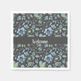 Aquarellblau auf dunkelgraue Blüte - kundenspezifi Serviette