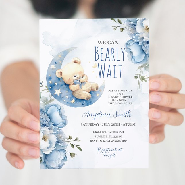 Aquarellblau Bären Bear Bearly Wait Baby Dusche Einladung (Von Creator hochgeladen)