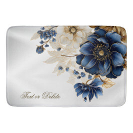 Aquarellblau Blau Weißer Golden Floral Silber Badematte