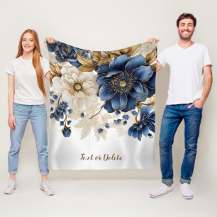 Aquarellblau Blau Weißer Golden Floral Silber Fleecedecke