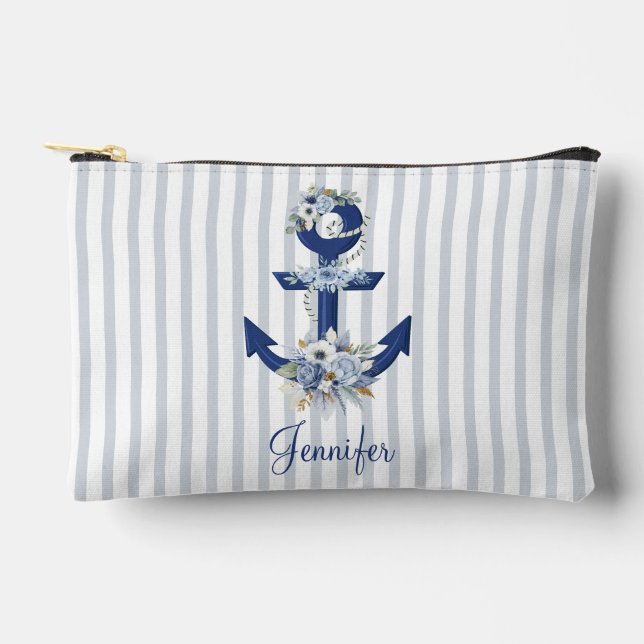 Aquarellblau blaue Wasserstreifen Name chic Zubehörtasche (Vorderseite)