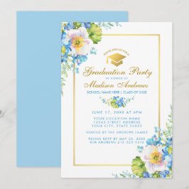 Aquarellblau Blauer Party Gold Einladung B