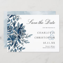 Aquarellblau blühend Save the Date Einladung