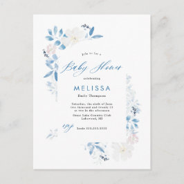Aquarellblau Blume Kinderdusche Einladung Postkarte