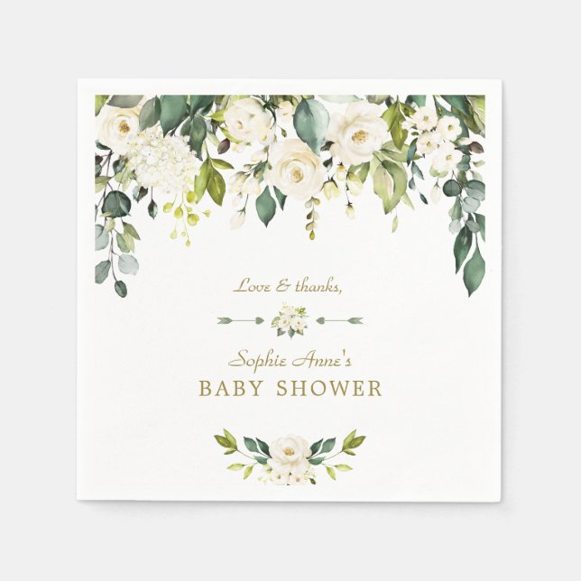 Aquarellblau Blumen Grüne Foliage Babydusche Serviette (Vorderseite)