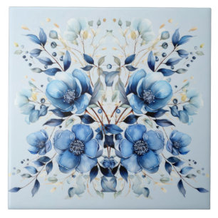 Aquarellblau Blumen Keramik Tile Fliese