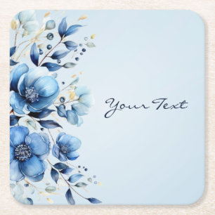 Aquarellblau Blumen Papier Untersetzer
