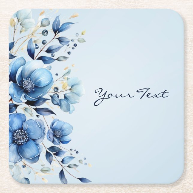 Aquarellblau Blumen Papier Untersetzer (Vorderseite)