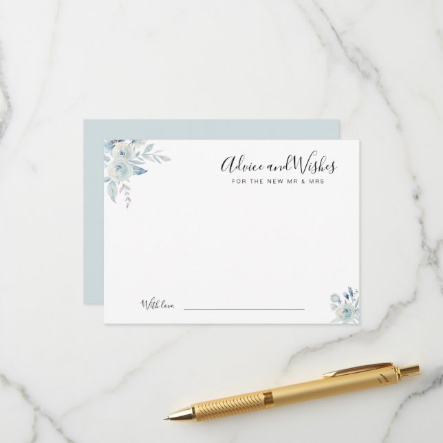 Aquarellblau - Blumenempfehlungen und Wünsche Hinweiskarte (Vorderseite/Rückseite Beispiel)