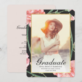 Aquarellblau Blush Foto Abschluss Schwarz Einladung
