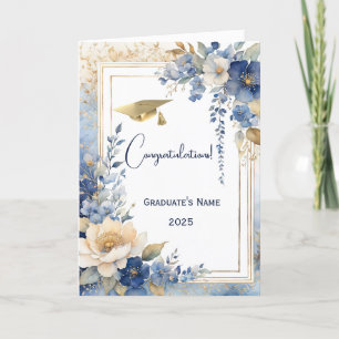Aquarellblau Blütenblume Personalisierter Abschlus Karte