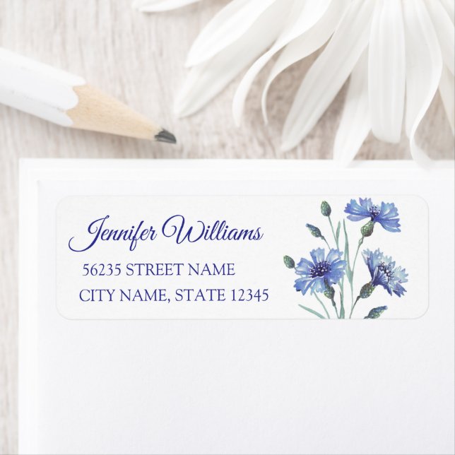Aquarellblau Blütendusche Rücksendeadresse (Insitu)