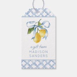 Aquarellblau Bow Lemons Geschenkverpackung Geschenkanhänger