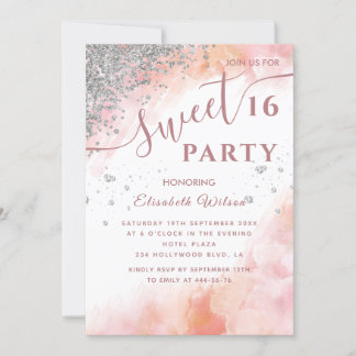 Aquarellblau Diamant Luxus Rose Gold süß 16 Einladung
