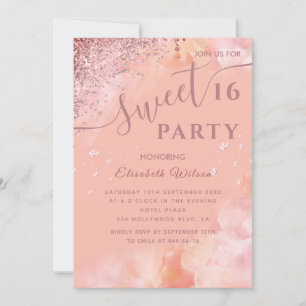 Aquarellblau Diamant Luxus Rose Gold süß 16 Einladung