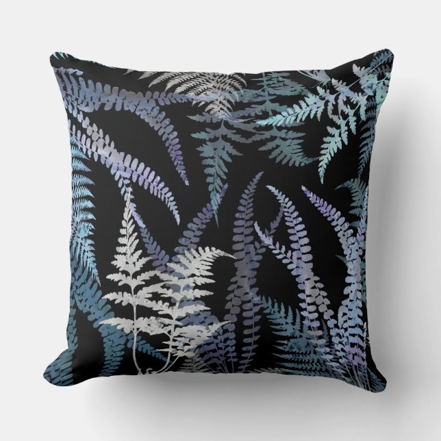 Aquarellblau Ferne Abstraktes botanisches Muster Kissen (Vorderseite)
