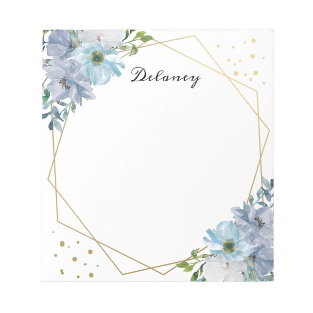 Aquarellblau Floral Pesonised Notizblock (Vorderseite)
