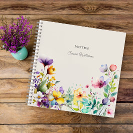 Aquarellblau Frühlingsblumen Blumenraster Notizbuch