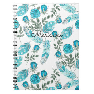 Aquarellblau gezeichnet Federn Blume Notizblock