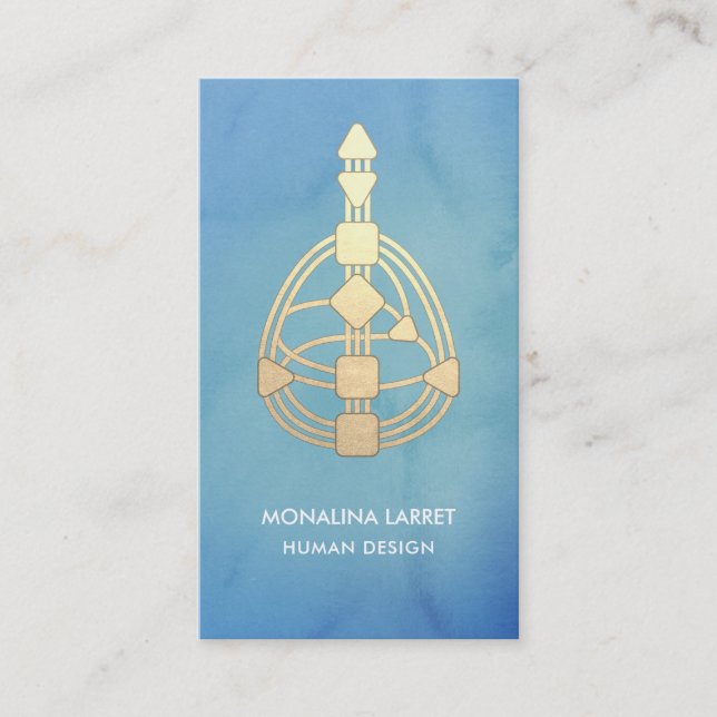 Aquarellblau| Gold Human Design Body Graph Visitenkarte (Vorderseite)