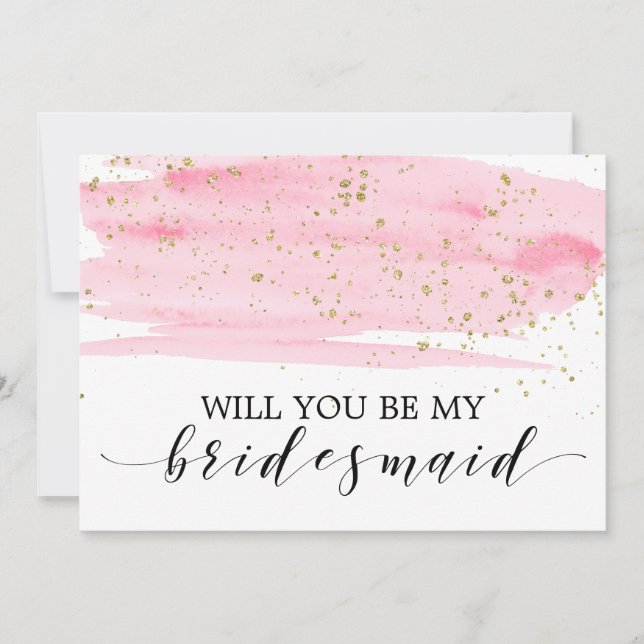 Aquarellblau & Gold werden Sie meine Bridesmaid se Einladung (Vorderseite)